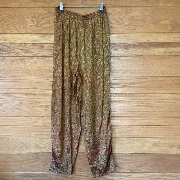 Vintage 90s Contempo Casuals gold burgundy metallic print elastic waist pants - Picture 4 of 5